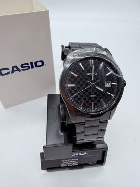 Casio Men’s Black Stainless Steel Analog Date Watch Water Resistant